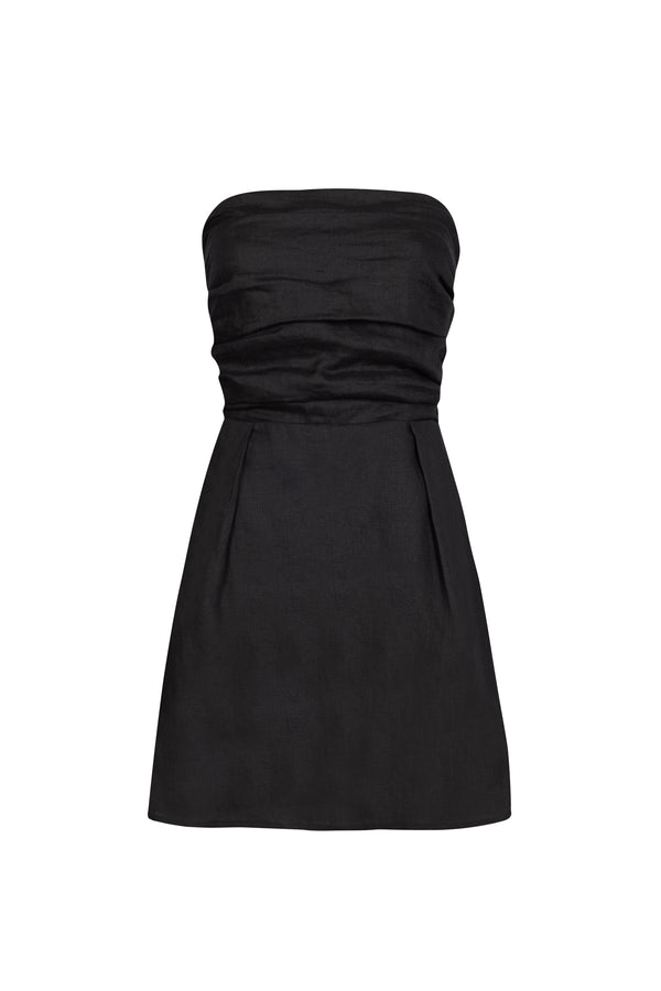 'Yves Uro' Gathered Mini Dress - Black