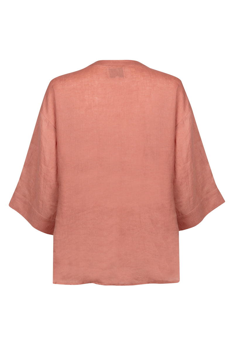 'Andrea' Embroidered Linen Shirt - Blush