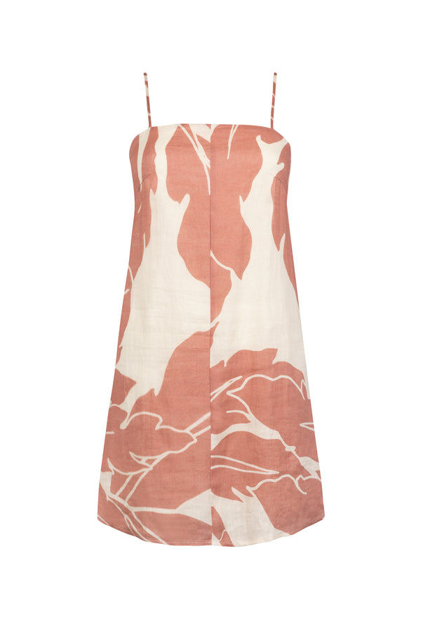 'KU' Linen Mini Dress - Blush Print