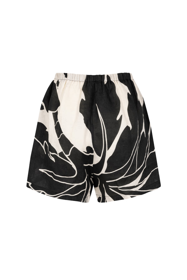 'Hacienda' Embroidered Linen Shorts - Black Print