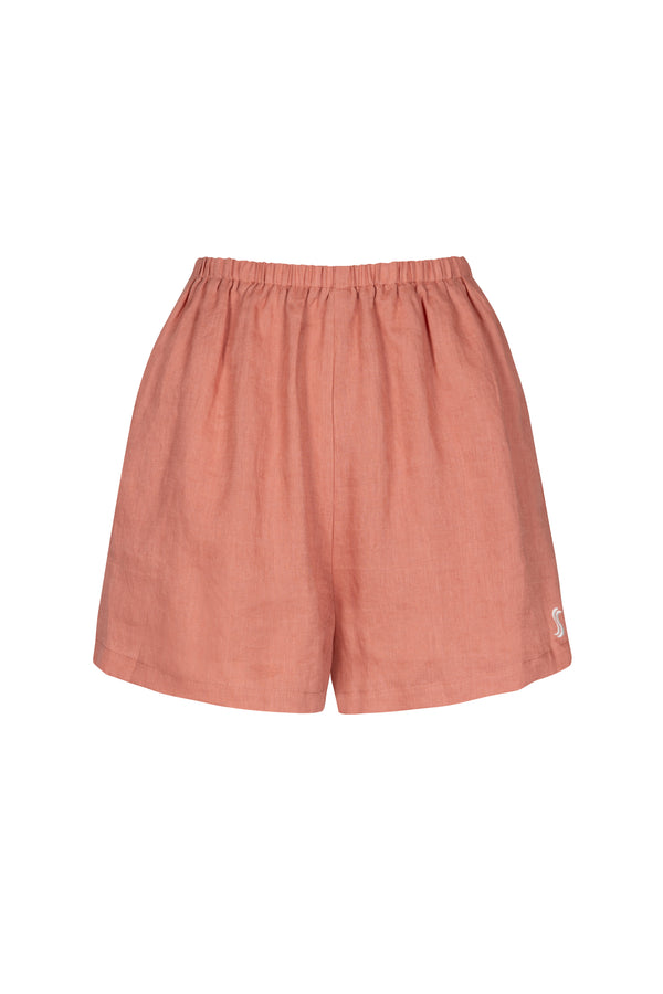 'Hacienda' Embroidered Linen Shorts - Blush