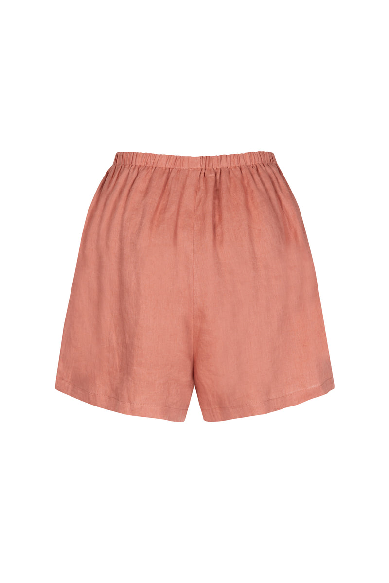 'Hacienda' Embroidered Linen Shorts - Blush