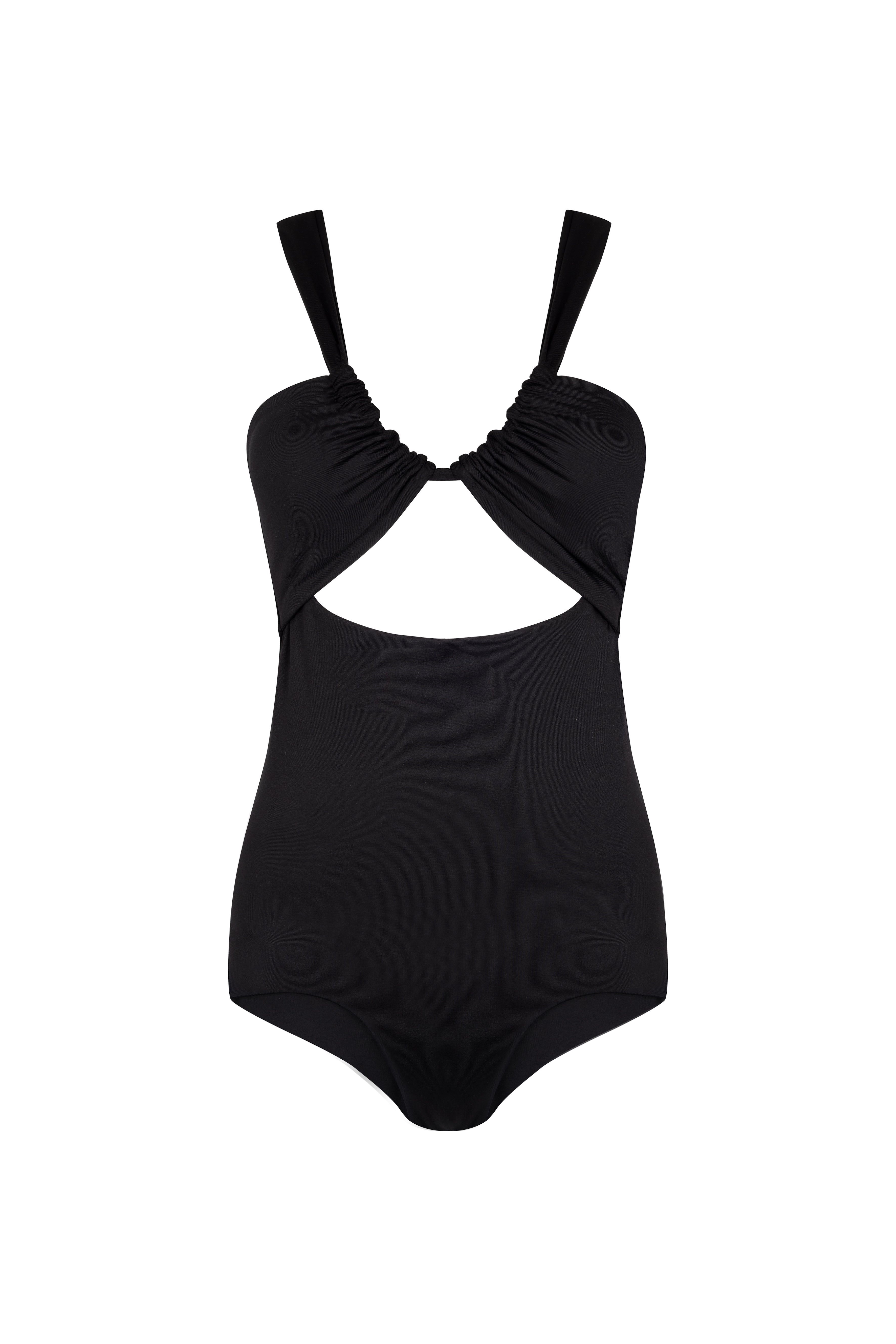 Chaisystyle】 back open swimsuit black