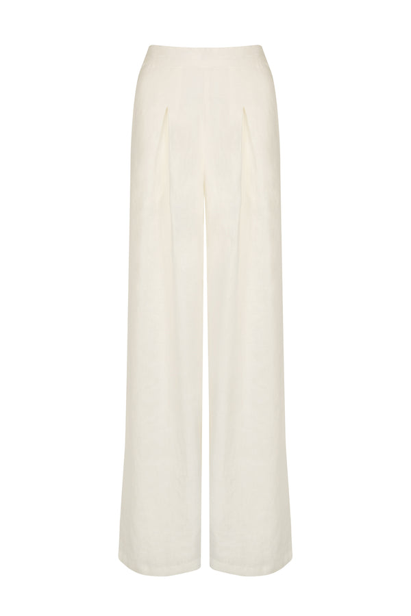 white linen wide leg trousers