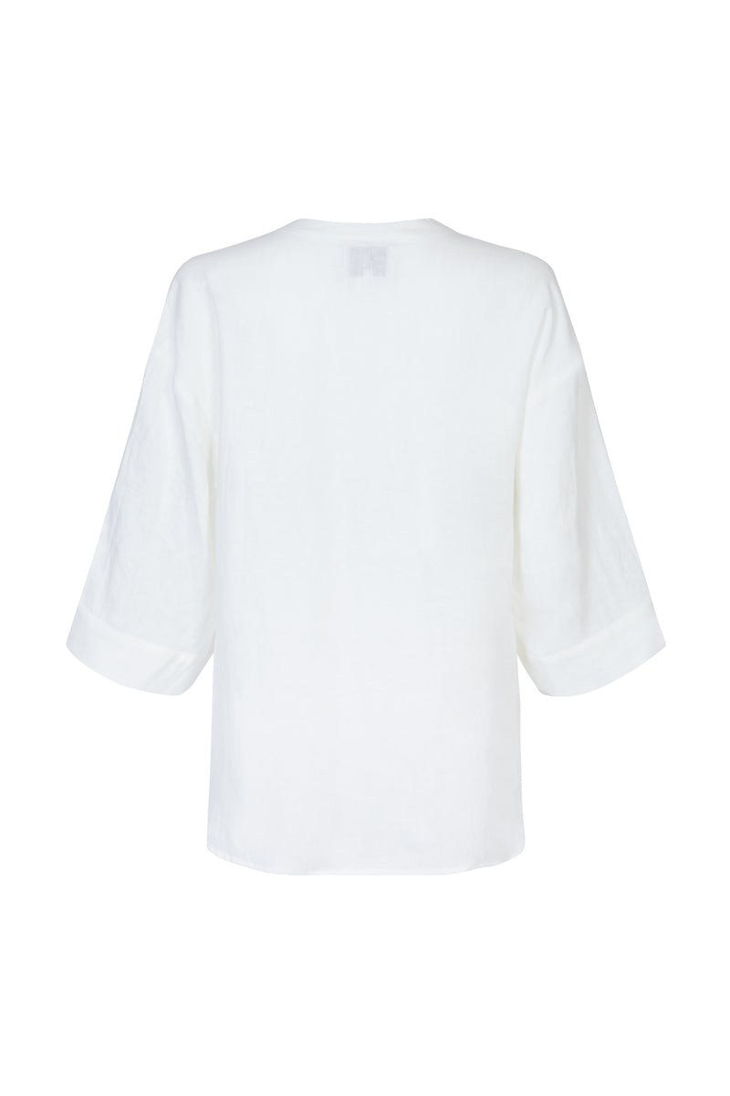 'ANDREA' EMBROIDERED LINEN SHIRT - OFF WHITE