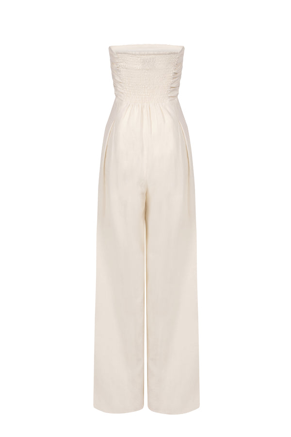 'Yves Uro’ Gathered Jumpsuit - Cream