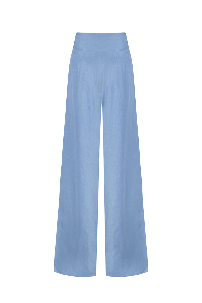 'Anais' Wide Leg Linen Trousers - Blue – Second Summer