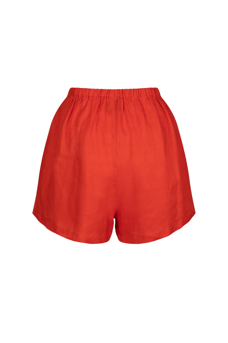 'Hacienda' Linen Shorts - Tomato Red