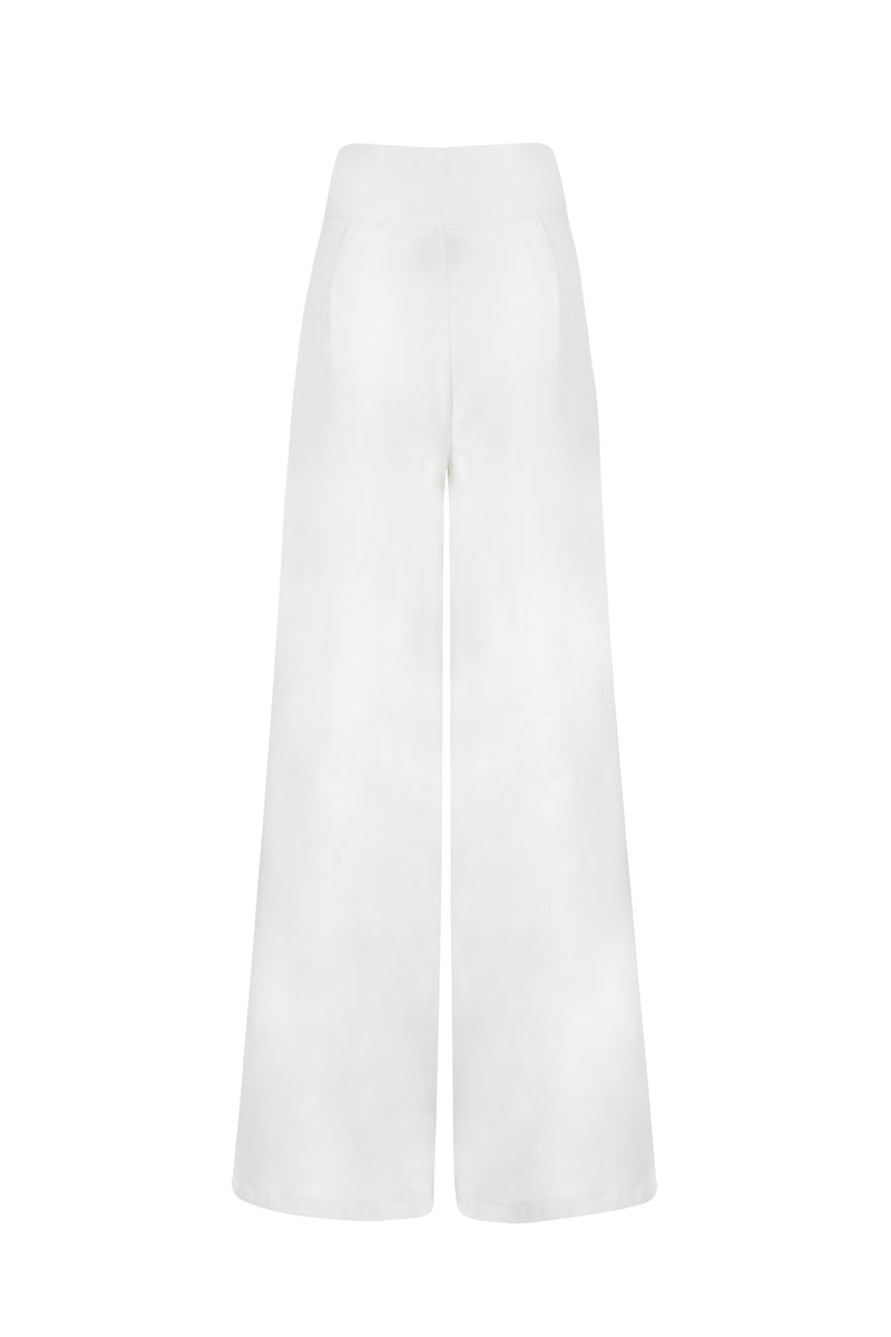 'Dalias' Wool Blend Wide Leg Trousers - Off White
