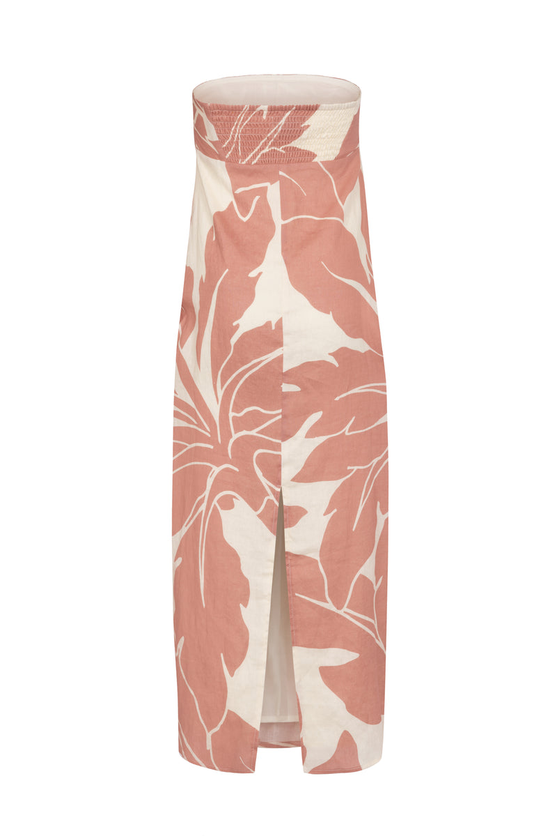 'Bonita' Strapless Linen Dress - Blush Print