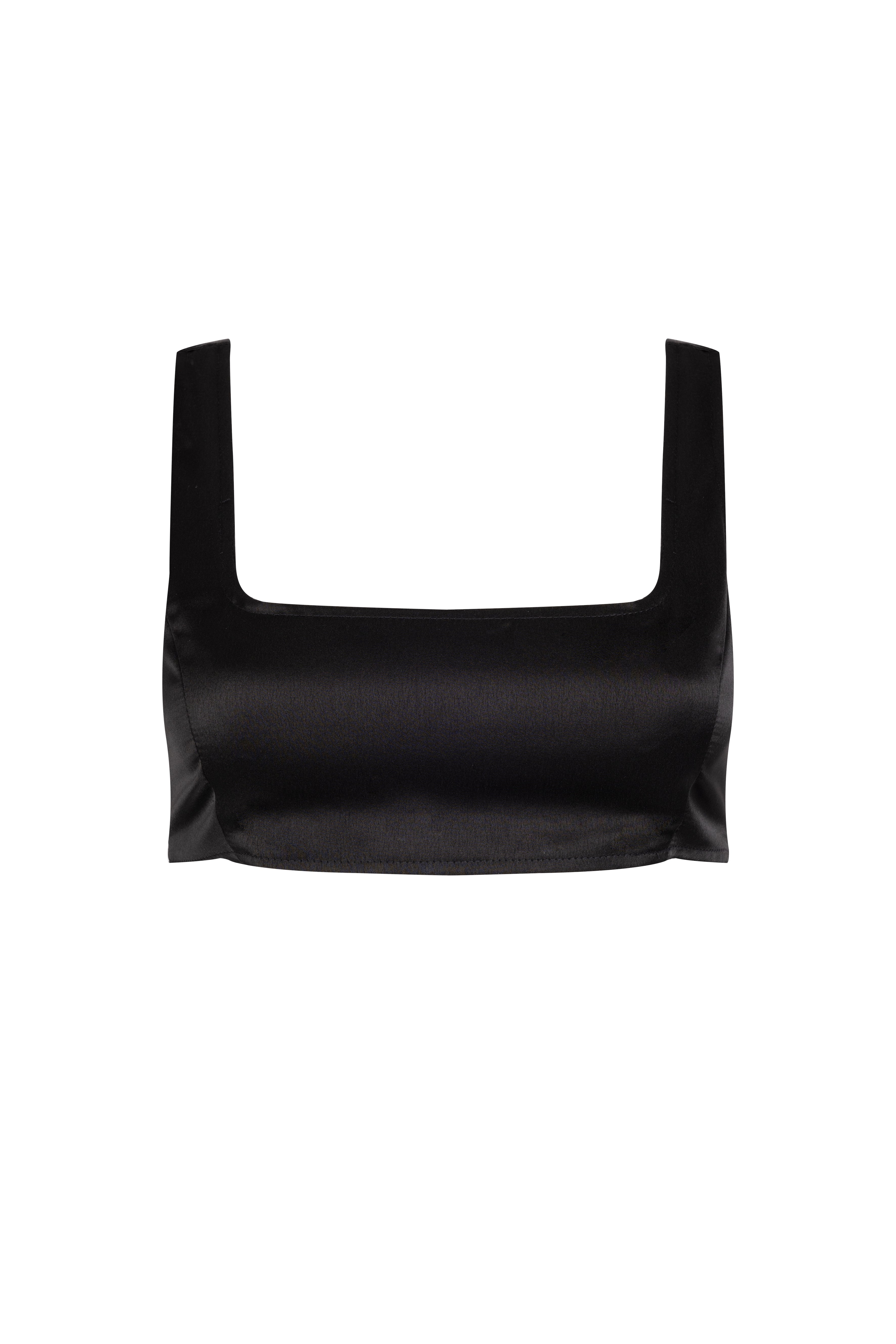 Sol Crop Top | Satin-Crepe Crop Top in Black | Second Summer