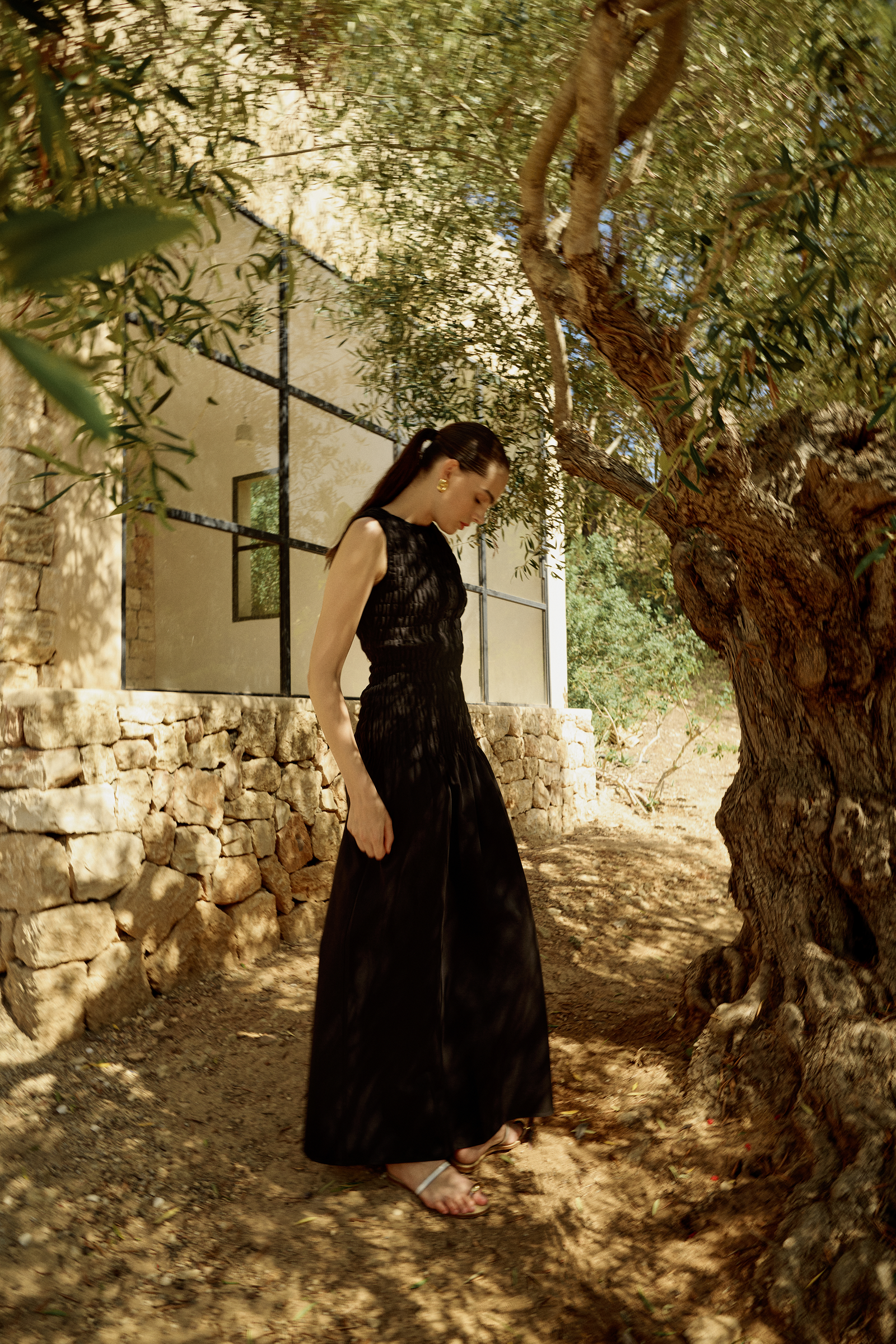 Alma Dress | Shirred Maxi Dress in Black