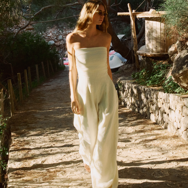 Yves Uro Jumpsuit | Gathered Linen Jumpsuit in Cream | Second Summer