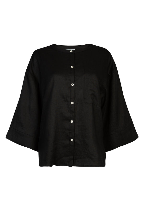 black linen shirt