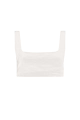 white linen crop top