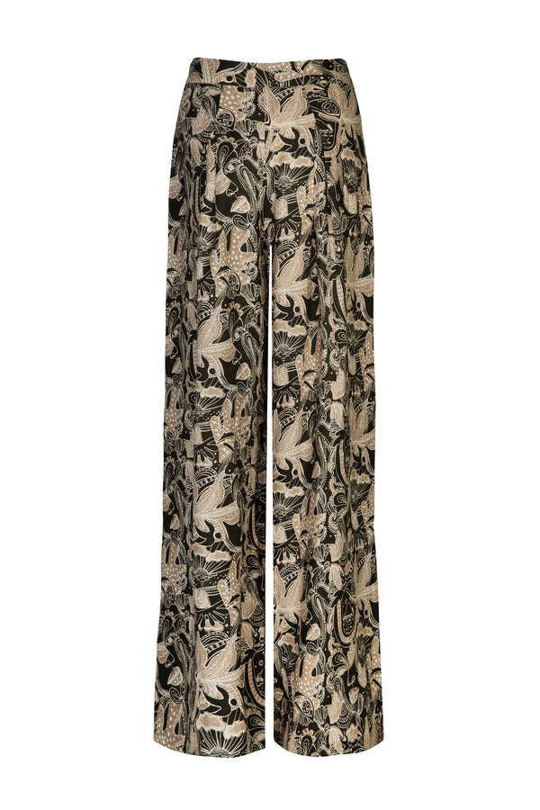 olive printed linen wide leg trousers