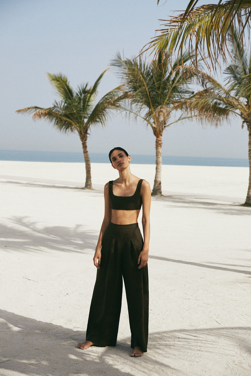 olive linen crop top