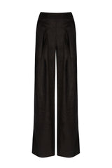 black linen wide leg trousers