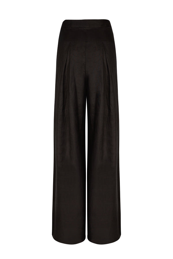 black linen wide leg trousers